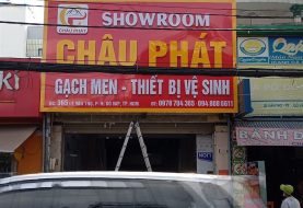 Bảng hiệu cửa hàng nhà phố: máy lọc nước, gạch men, trường mầm non, giày dép, văn phòng luật