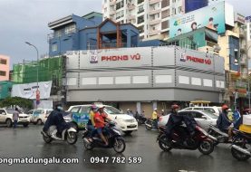Mặt dựng alu bạc showroom Phong Vũ góc CMT8 và Nguyễn Thị Minh Khai