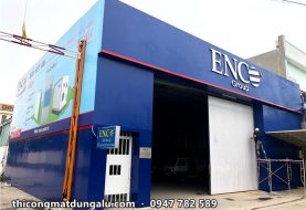 Ốp alu xanh và bảng tên nhà xưởng ENCO Group