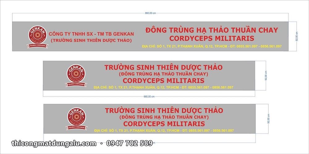 Bản thiết kế ba phương án bảng hiệu Trường Sinh Thiên Dược Thảo nền xám chữ đỏ
