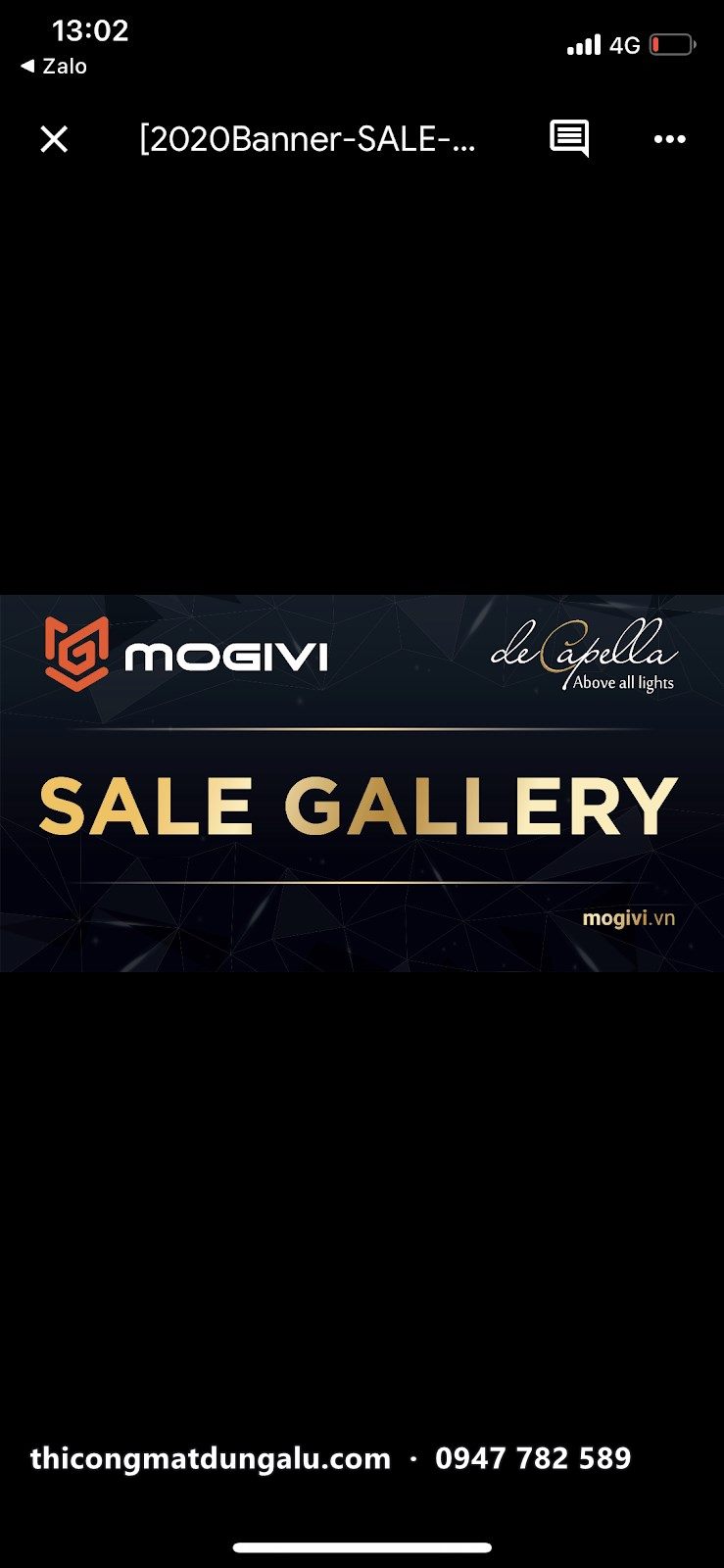 Bản thiết kế biển Mogivi De Capella Sale Gallery nền xanh đen chữ vàng
