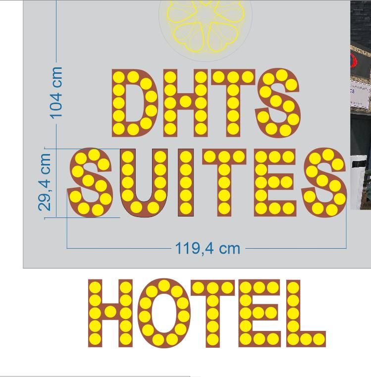 Bản vẽ chữ bóng đèn tròn DHTS Suites Hotel kèm kích thước chiều cao và chiều dài