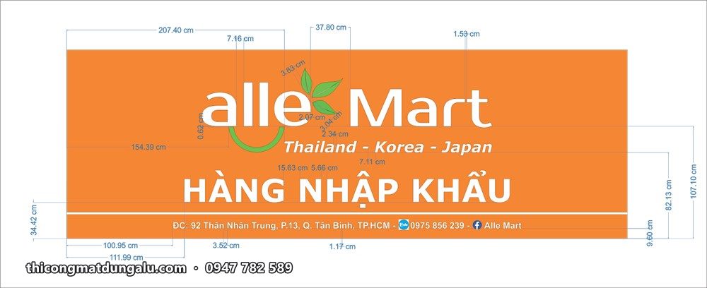 Bản thiết kế bảng hiệu Alle Mart Hàng nhập khẩu Thailand Korea Japan nền cam