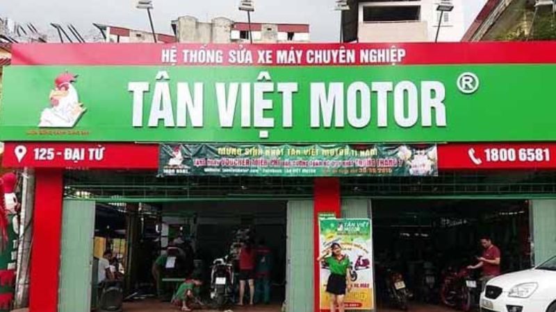 Bảng hiệu hệ thống sửa xe máy nền xanh lá chữ nổi trắng lớn