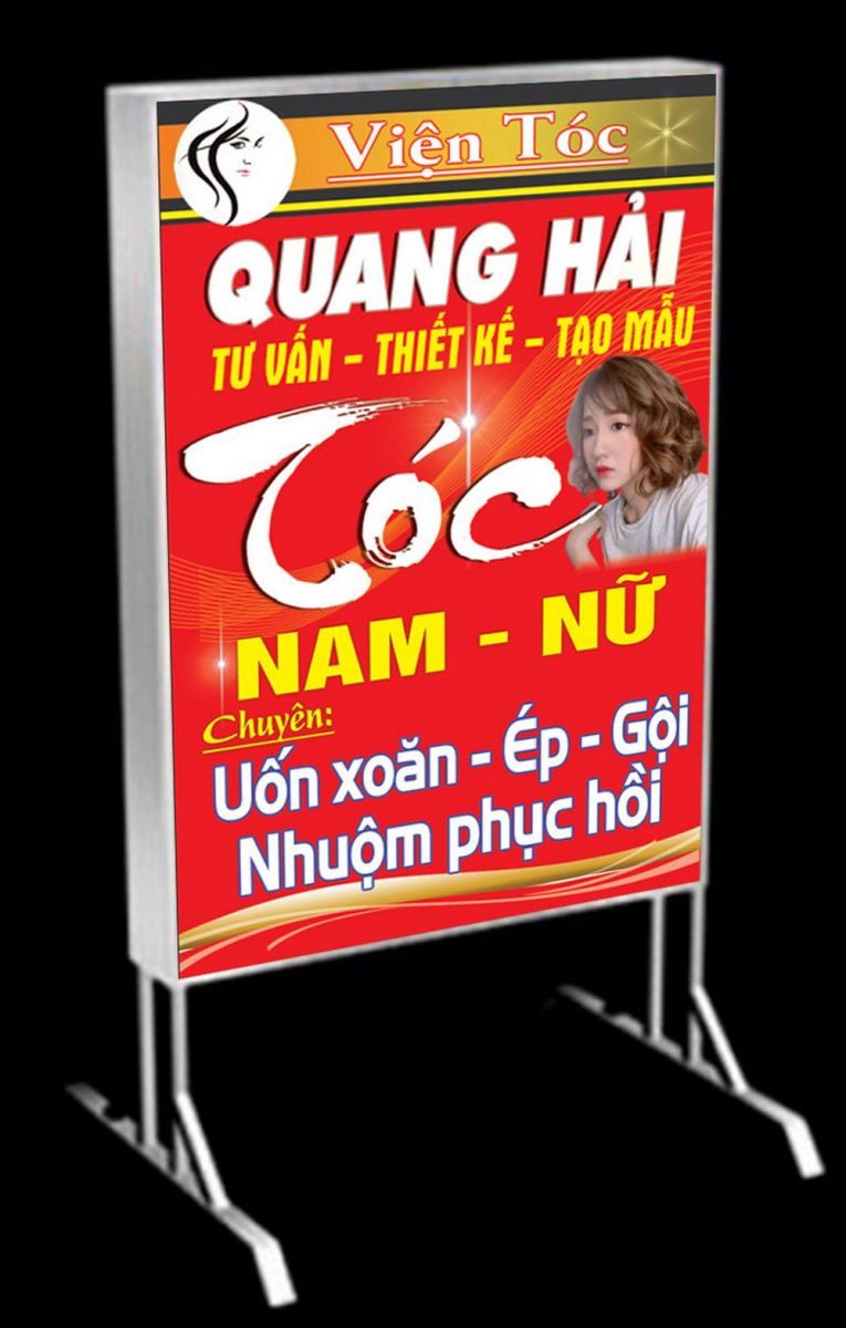 Phối cảnh hộp đèn đứng chân sắt của viện tóc