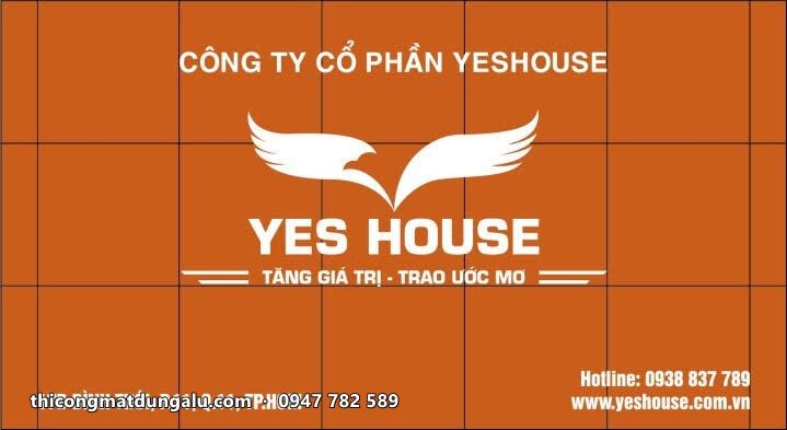 Bản thiết kế bảng hiệu Công ty CP YesHouse nền cam logo đôi cánh trắng