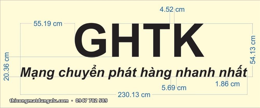 Bản vẽ kích thước chữ GHTK và dòng Mạng chuyển phát hàng nhanh nhất