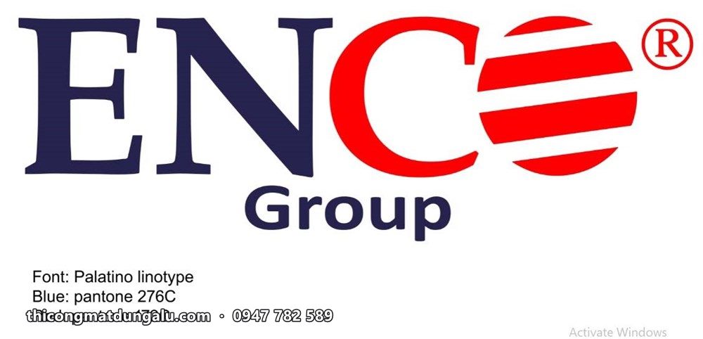 File logo ENCO Group chữ xanh đậm, chữ O đỏ, ghi mã màu