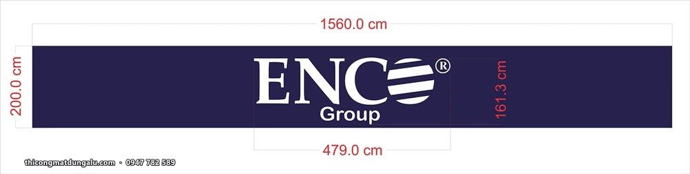 Bản vẽ bảng tên ENCO Group dài 1560 cm cao 479 cm trên nền xanh
