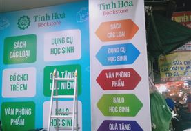 Biển chỉ dẫn và hộp đèn nhà sách Tịnh Hoa: từ phối cảnh 3D đến lắp đặt