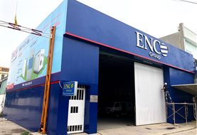 Ốp alu xanh và bảng tên nhà xưởng ENCO Group